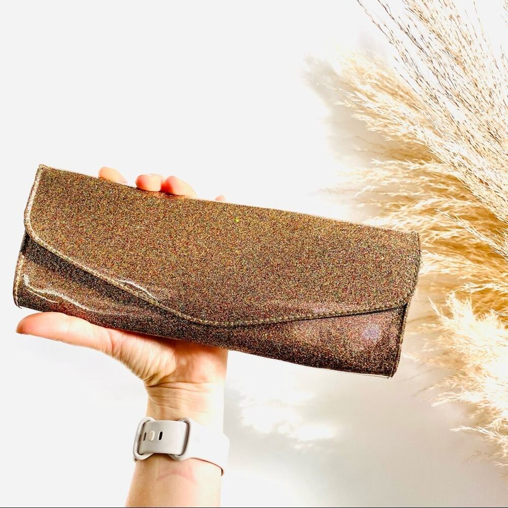 NORDSTROM Gold Multi Glitter Sparklet Clutch Magnet Purse Wallet Envelope